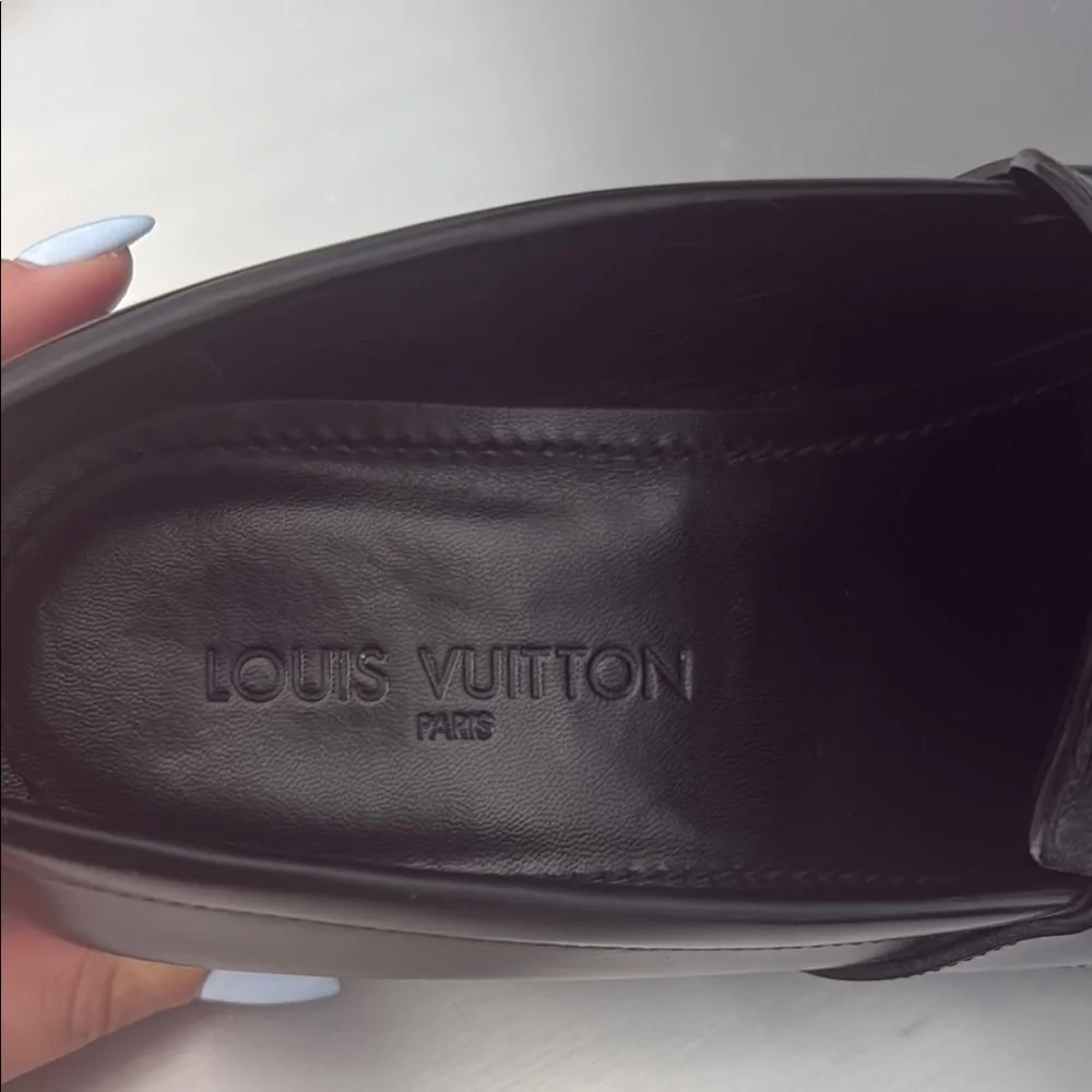 Louis Vuitton Damier Embossed Leather Outline Penny Slip On Loafers